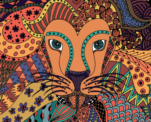 brave lion art print colourful by Jennifer Reid