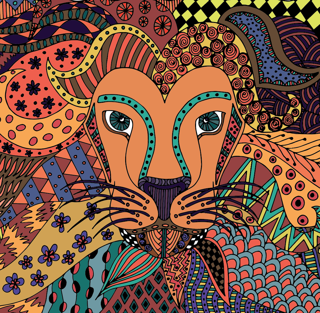 brave lion art print colourful by Jennifer Reid
