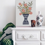 blue vase orange flowers floral botanical art print by Jennifer Reid