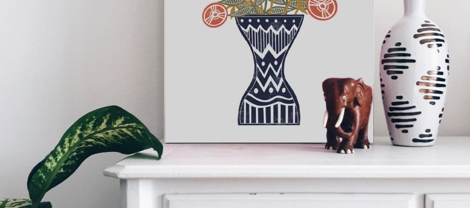 blue vase orange flowers floral botanical art print by Jennifer Reid