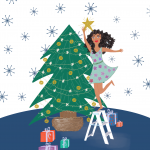 trimming the tree holiday art print christmas by Jennifer Reid