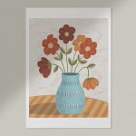Autumn Flowers art print orange blue vintage by Jennifer Reid