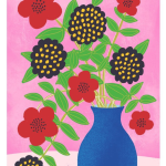 happy blue vase floral botanical red blue yellow pink background by Jennifer Reid