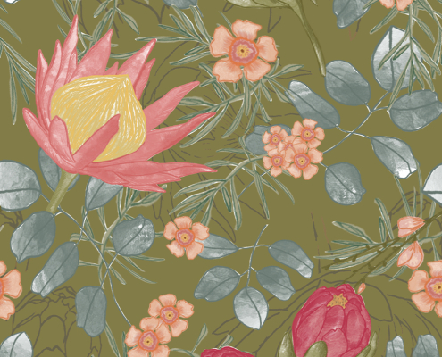 bush florals green pattern australian botanicals by Jennifer Reid