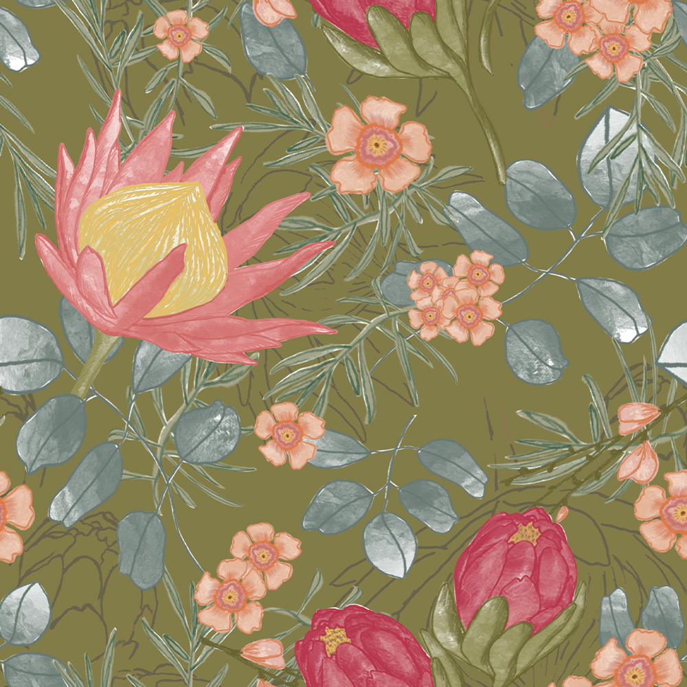 bush florals green pattern australian botanicals by Jennifer Reid