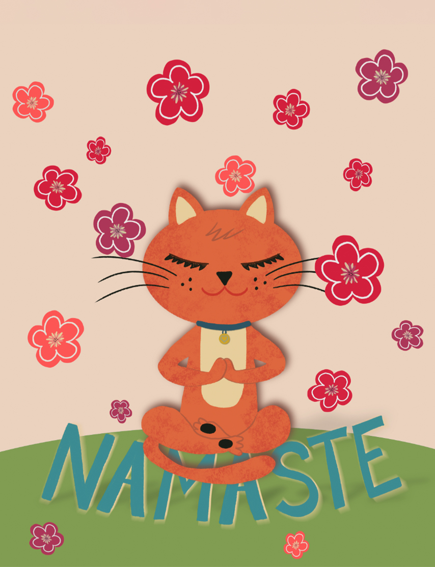 namaste yoga cat art print by Jennifer Reid