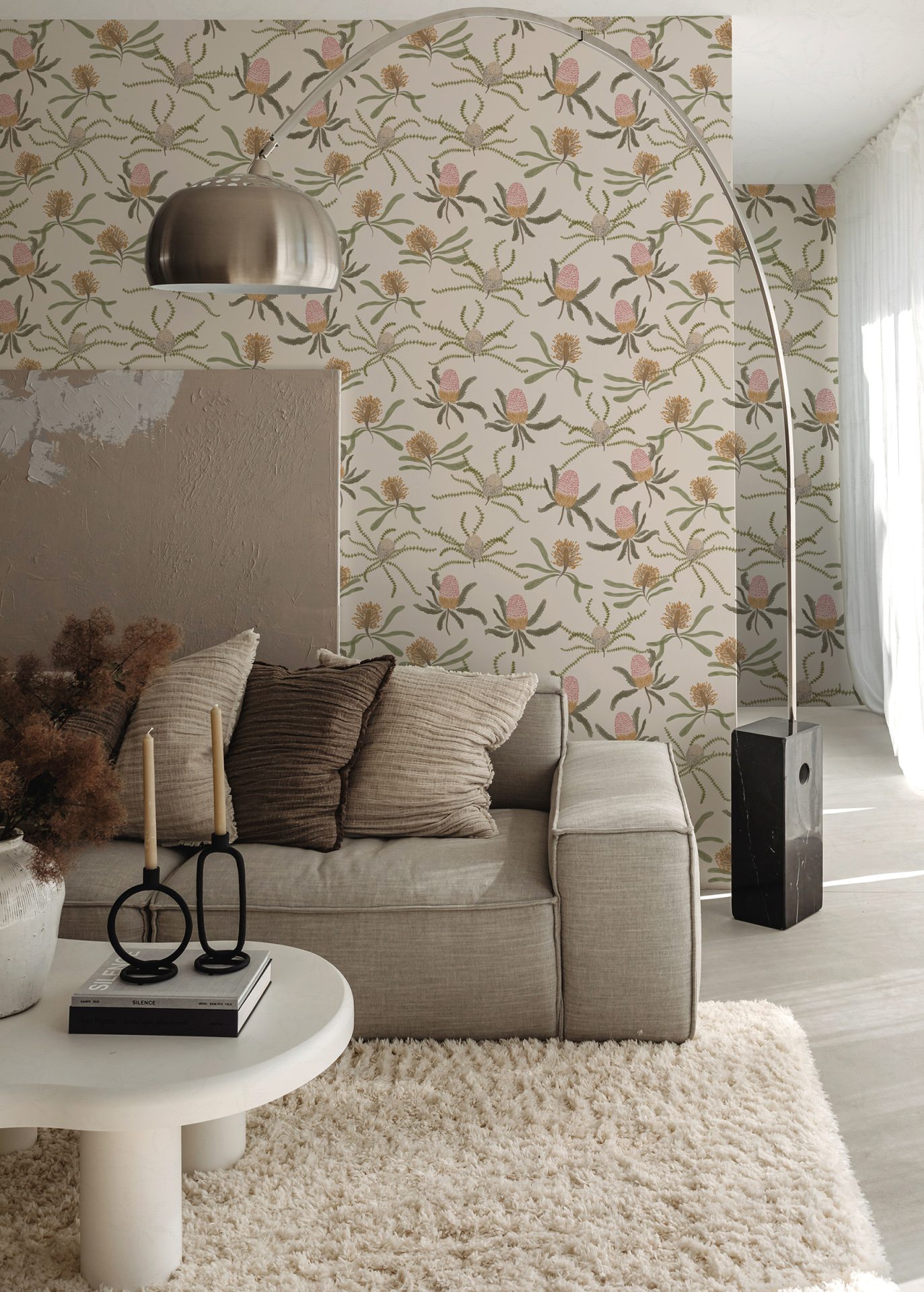 banksia flowers australian botanicals wallpaper interior design