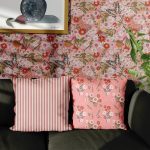 textile fabric design pink floral stripes