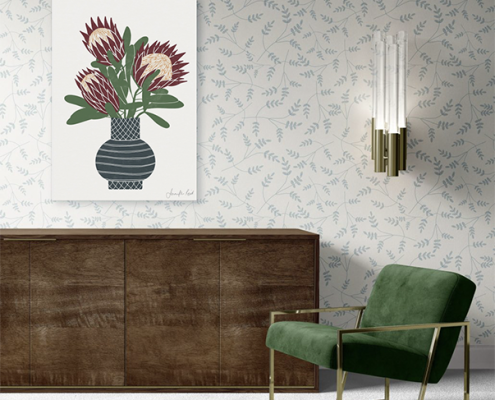 protea vase art print botanical wallpaper interior design jennifer reid
