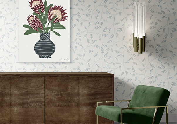 protea vase art print botanical wallpaper interior design jennifer reid