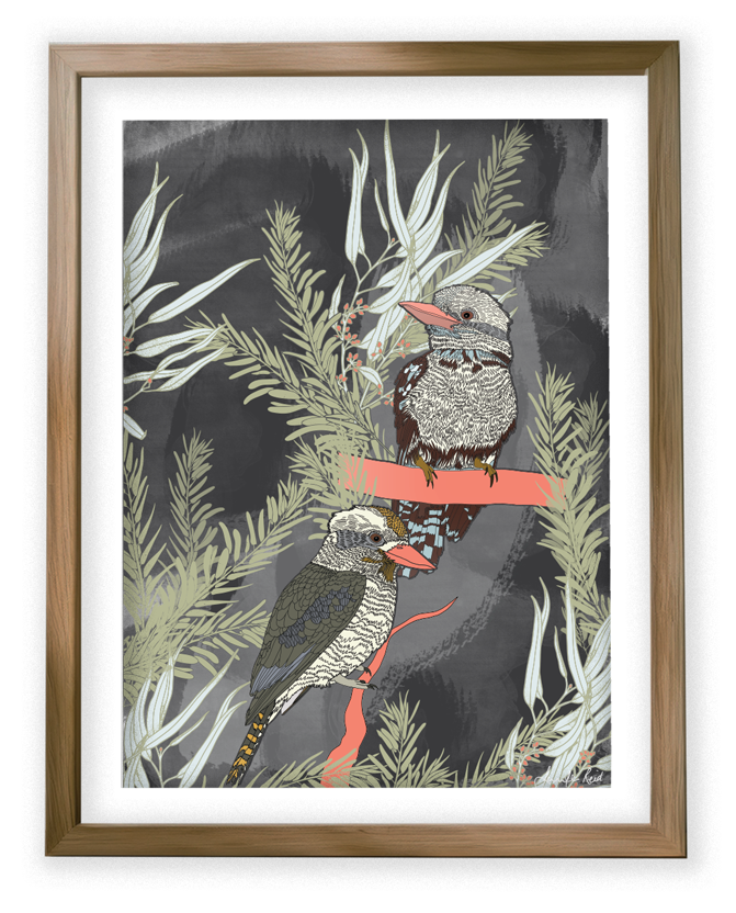 kookaburra friends art print by jennifer reid
