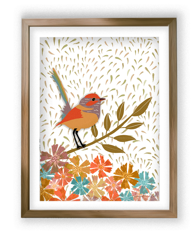 Birdy Art Print Framed by Jennifer Reid
